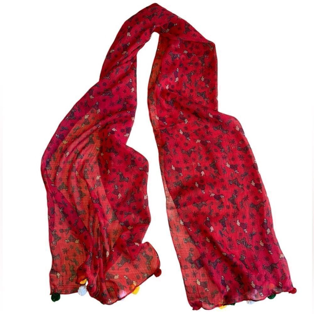 Holiday Christmas Weiner Dog  Pom Pom Scarf - One Size